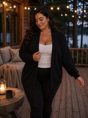 Suzy Shier Black Batwing Open Cardigan – Size L/G